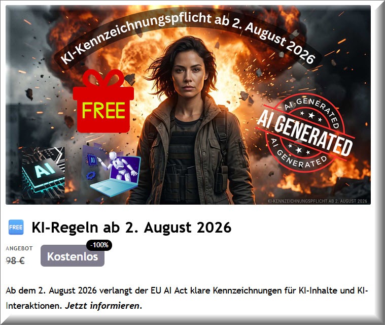 Woman in Front of a Fiery Background with Ai Graphics (free Gift Icon, 'ai Generated' Stamp) and a Banner Reading 'ki-kennzeichnungspflicht Ab 2. August 2026'. | Datenschutz Südwesten | Datenschutz Südwesten