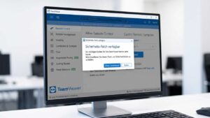 Teamviewerpatch | Datenschutzsuedwestende | Datenschutzsuedwestende Monitor Shows Teamviewer Remote Access Software with a German Update Dialog About a Security Patch Available. | Datenschutz Südwesten | Datenschutz Südwesten